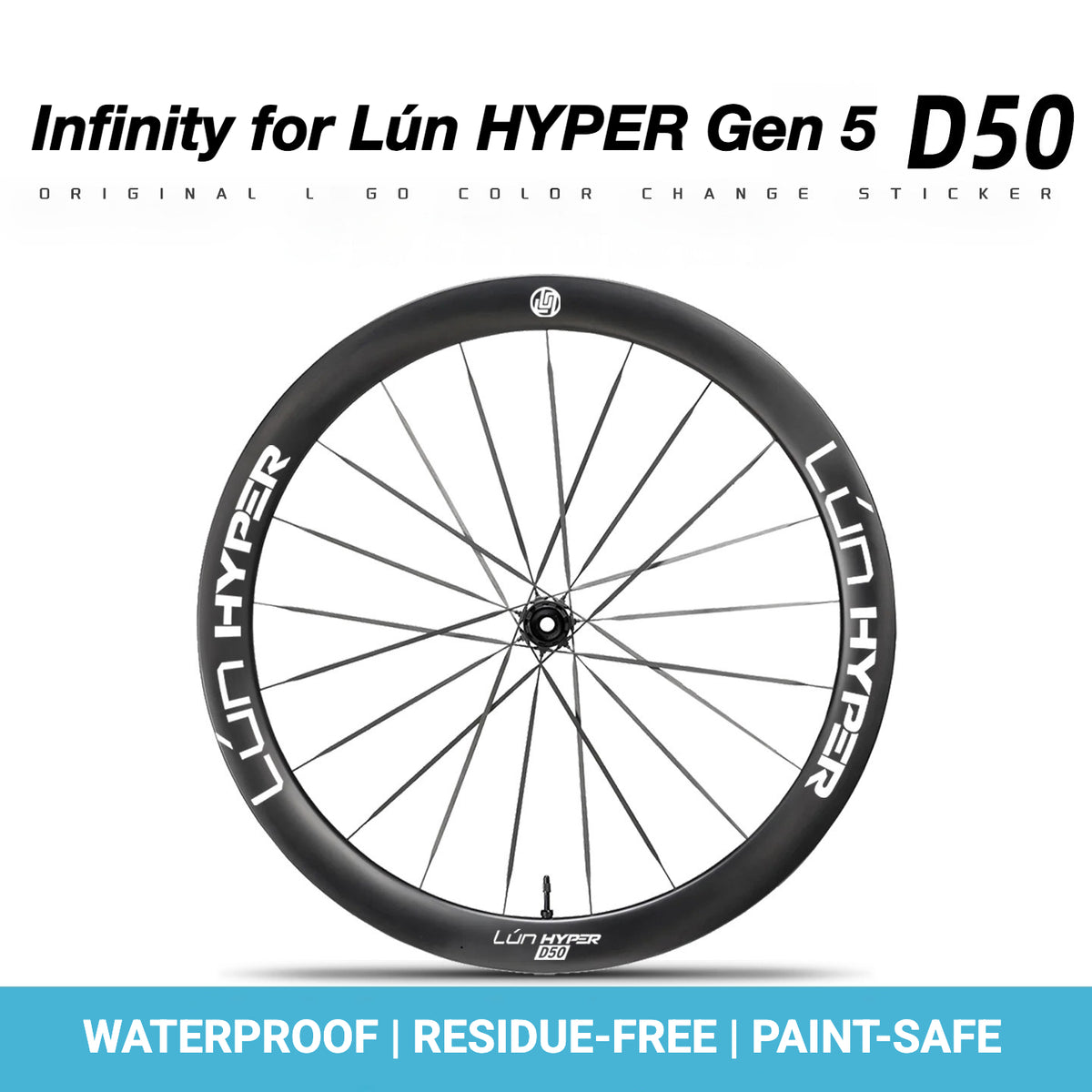 Autocollants Logo Infinity pour Roues Lún HYPER 5 D50 Gen 5 | Stickers Jante Étanche (Jeu Complet pour Deux Roues + Stickers de Rechange Inclus)