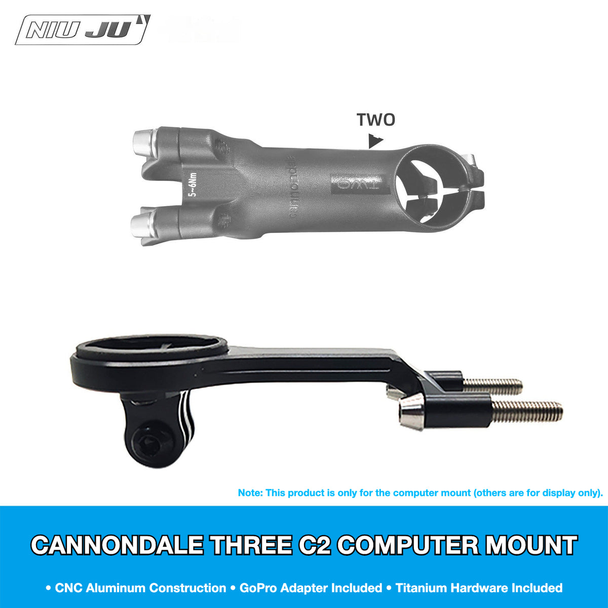 NIUJU Cannondale C2 TWO Stem Computer Mount | Integrated Garmin Wahoo GoPro Extension Mount