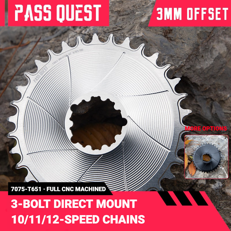 PASS QUEST 3-Bolt Direct Mount MTB Chainring for SRAM | 3mm Offset Narrow Wide 28T–38T