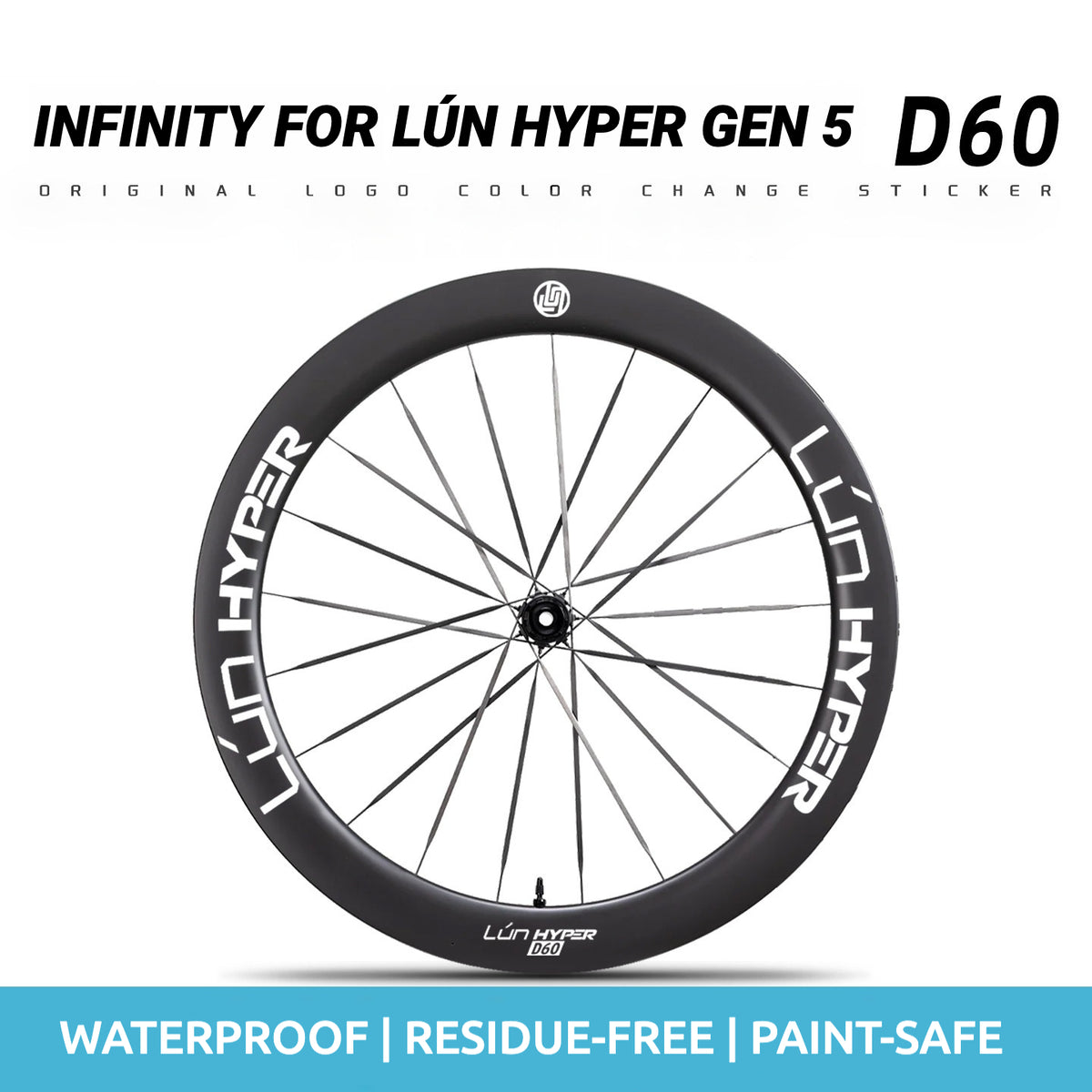 Autocollants Logo Infinity pour Roues Lún HYPER 5 D60 Gen 5 | Autocollants de Jante Imperméables (Jeu Complet pour Deux Roues + Autocollants de Rechange Inclus)