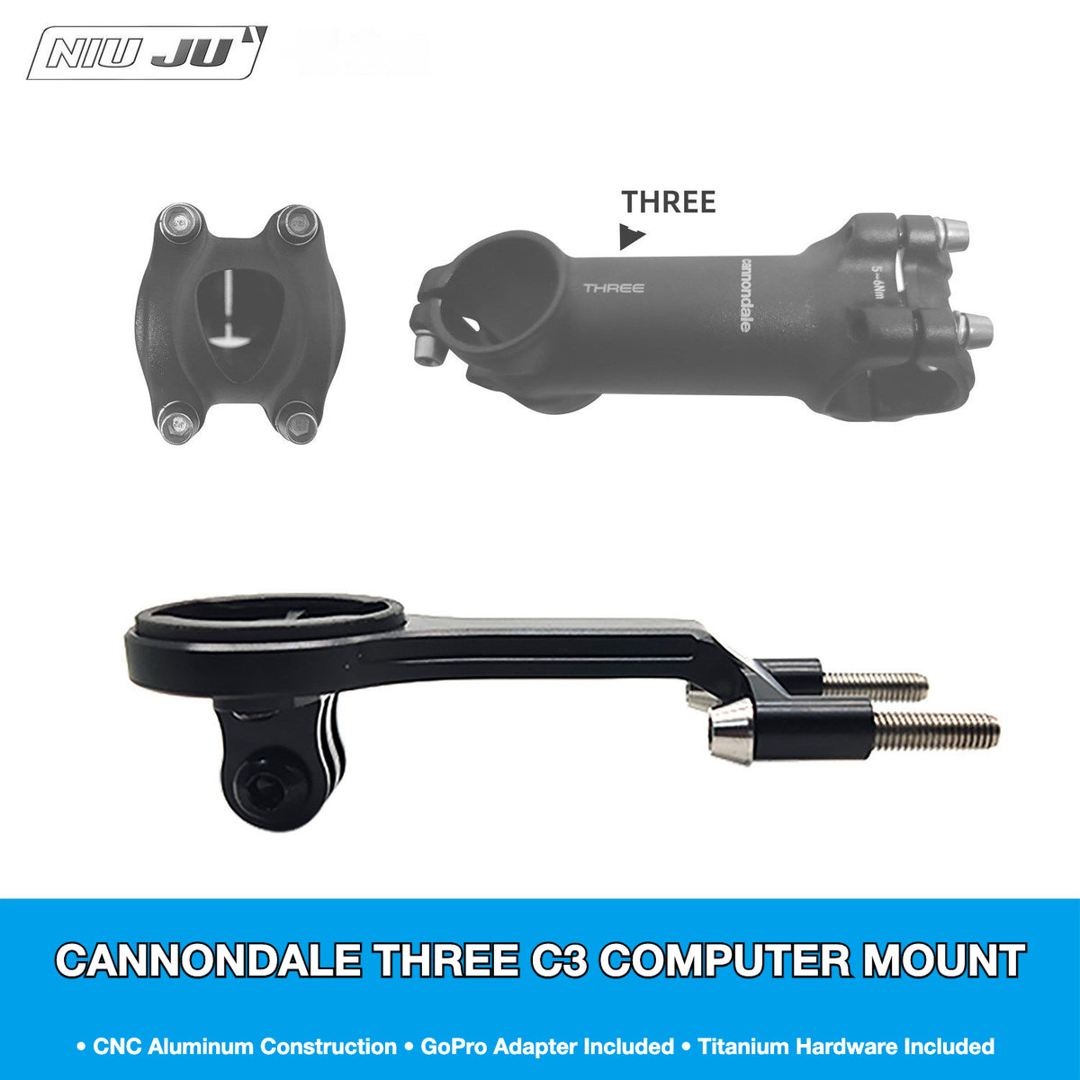 NIUJU Cannondale C3 THREE Stem Computer Mount | Ultra-Light Garmin Wahoo GoPro Mount