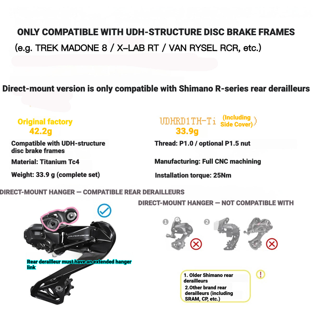 Chaser Titanium UDH Derailleur Hanger | Shimano Direct Mount / SRAM & Campagnolo Universal 2TH | Trek Madone Gen 8, Colnago V5RS, Y1RS & QUICKER ONE