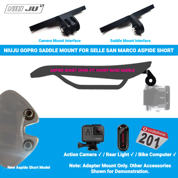 NIUJU GoPro Camera & Race Number Mount for SELLE SAN MARCO Aspide Short Saddles