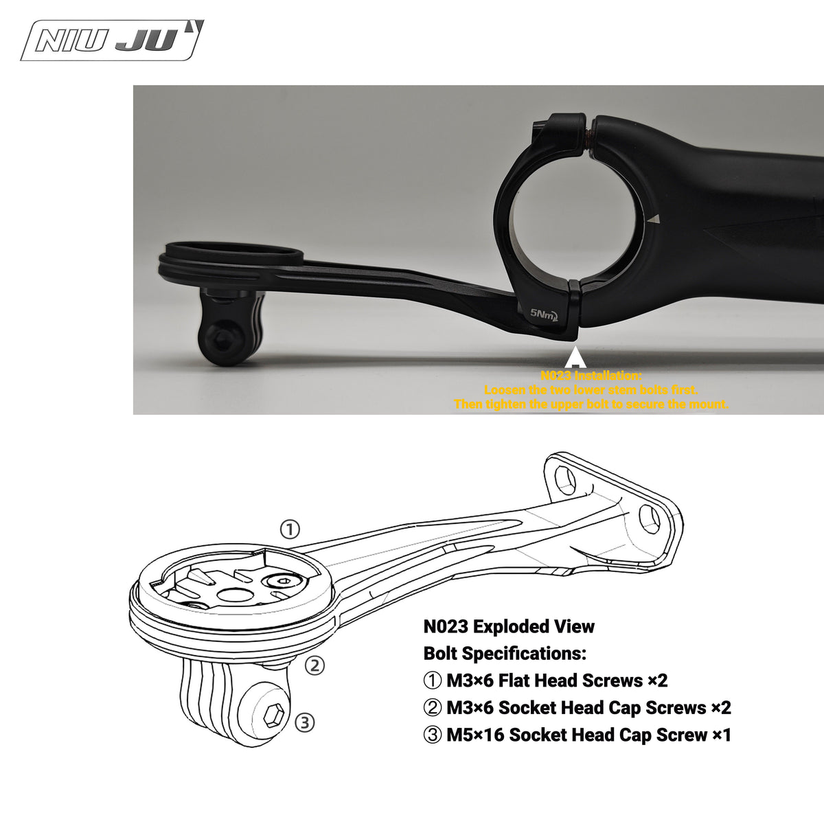 NIUJU Aluminum Computer Mount for SHIMANO PRO VIBE ALLOY Stem | Garmin Wahoo GoPro