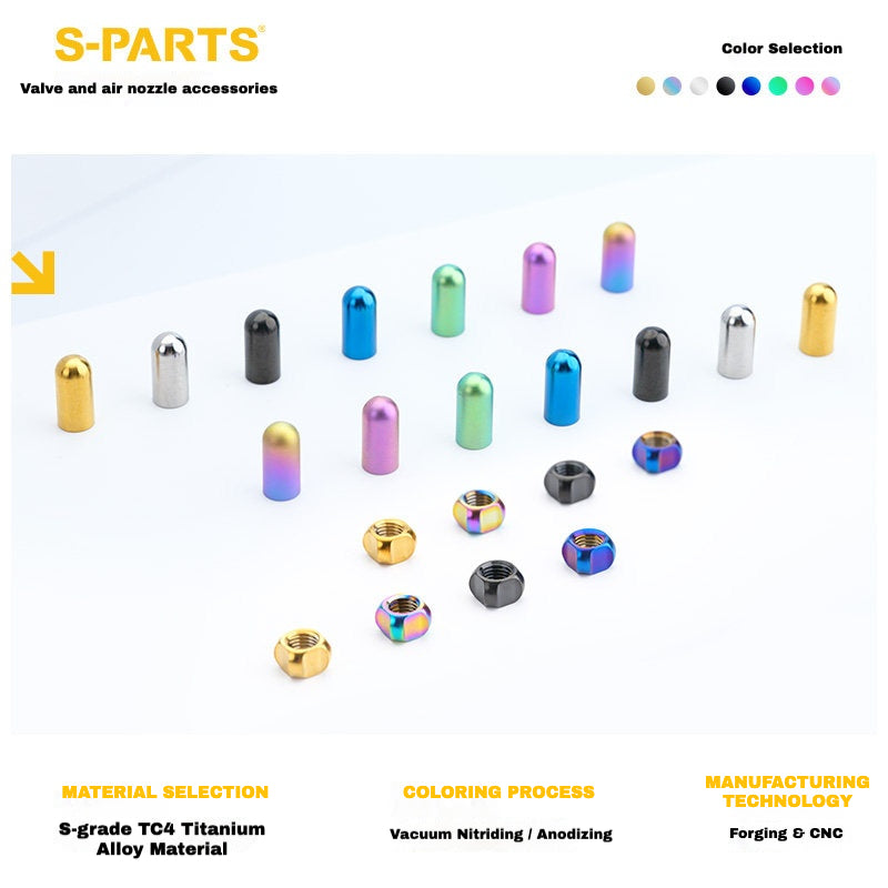 S-PARTS Titanium Presta Valve Cap & Nut Set for Road Bike Wheels
