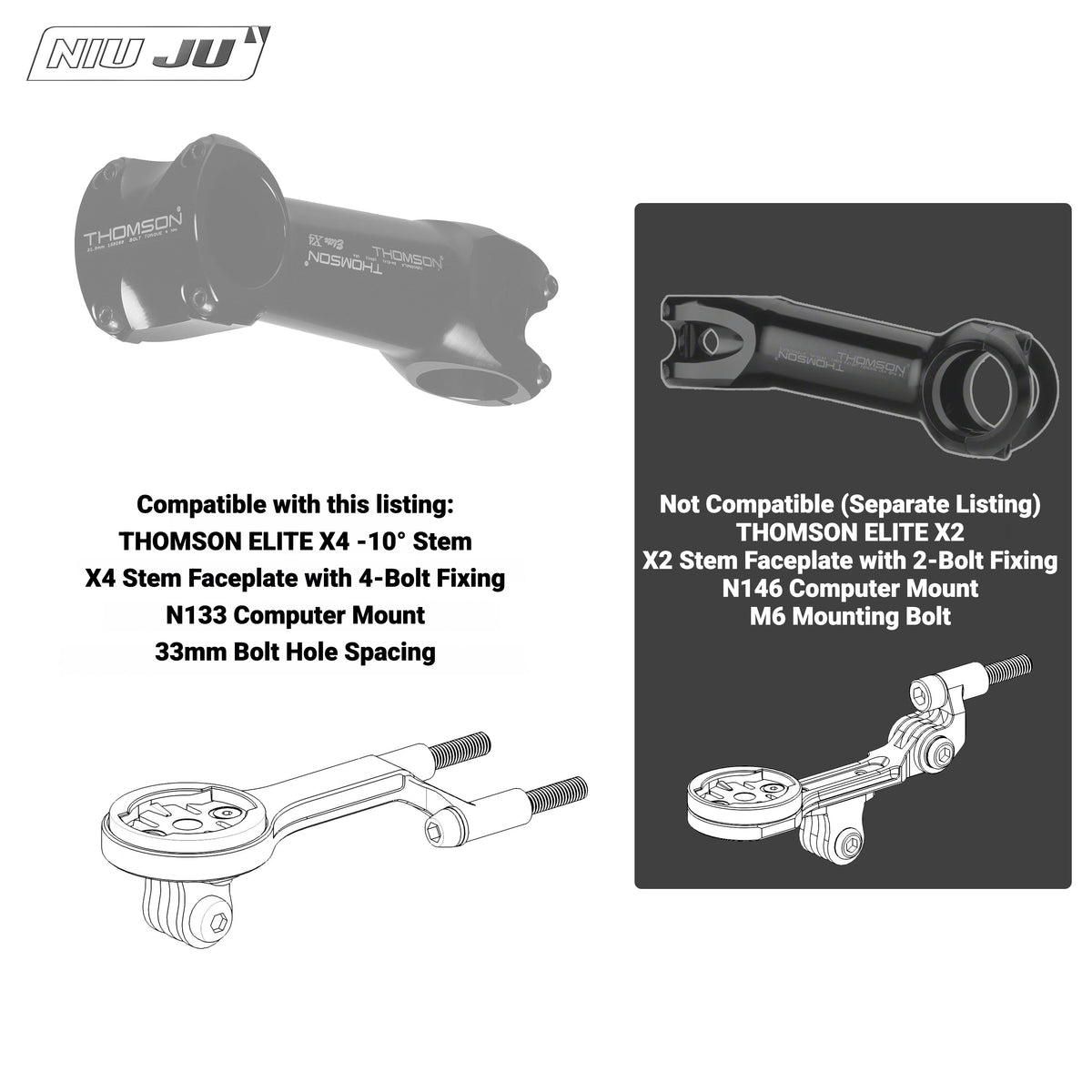 NIUJU Computer Mount for THOMSON ELITE X4 Stem | Garmin / Wahoo Bike Computer & Camera Extension Mount