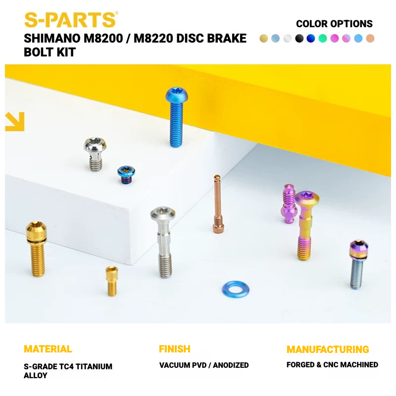 S-PARTS TC4 Titanium Bolt Kit for Shimano Deore XT M8200 / M8220 | MTB Disc Brake & Component Screws