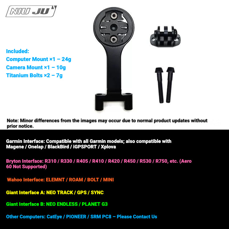NIUJU CNC Aluminum Computer Mount for FSA SL-K SCR ST-OS-122 Stem | Garmin Wahoo