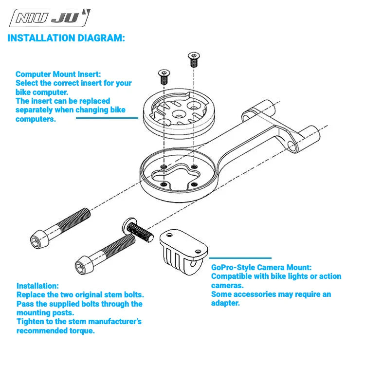 NIUJU CNC Aluminum Computer Mount for FSA K-Force Light ST-RK-139 Stem | Garmin Wahoo
