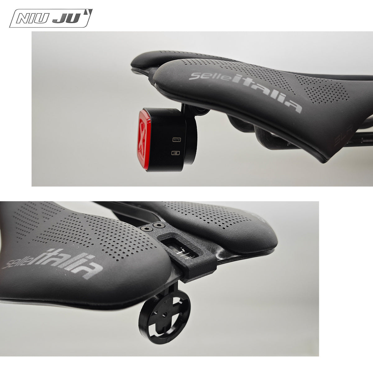 NIUJU Saddle GoPro & Rear Light Mount for Selle Italia SLR Boost Superflow | 3D Printed Nylon
