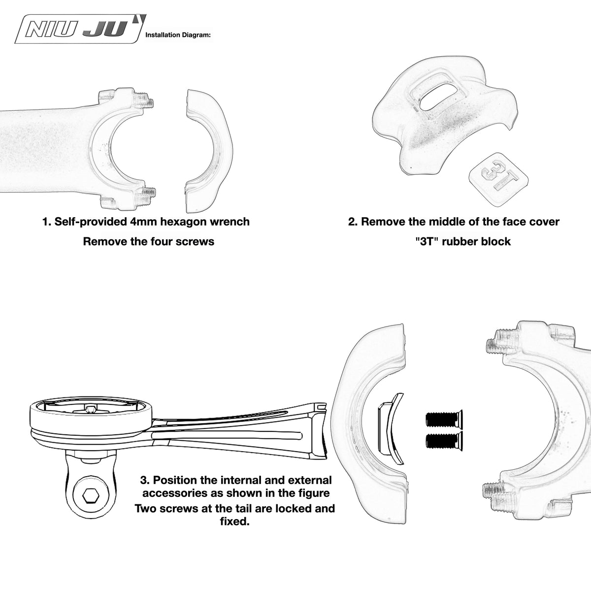 NIUJU 3T APTO Computer Mount for BARFLY & 3T Strada ICR | Garmin Wahoo GoPro Extension Mount