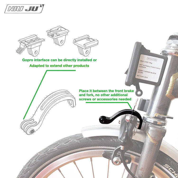 NIUJU Brompton Front Fork GoPro Mount | Bike Light & Action Camera Bracket
