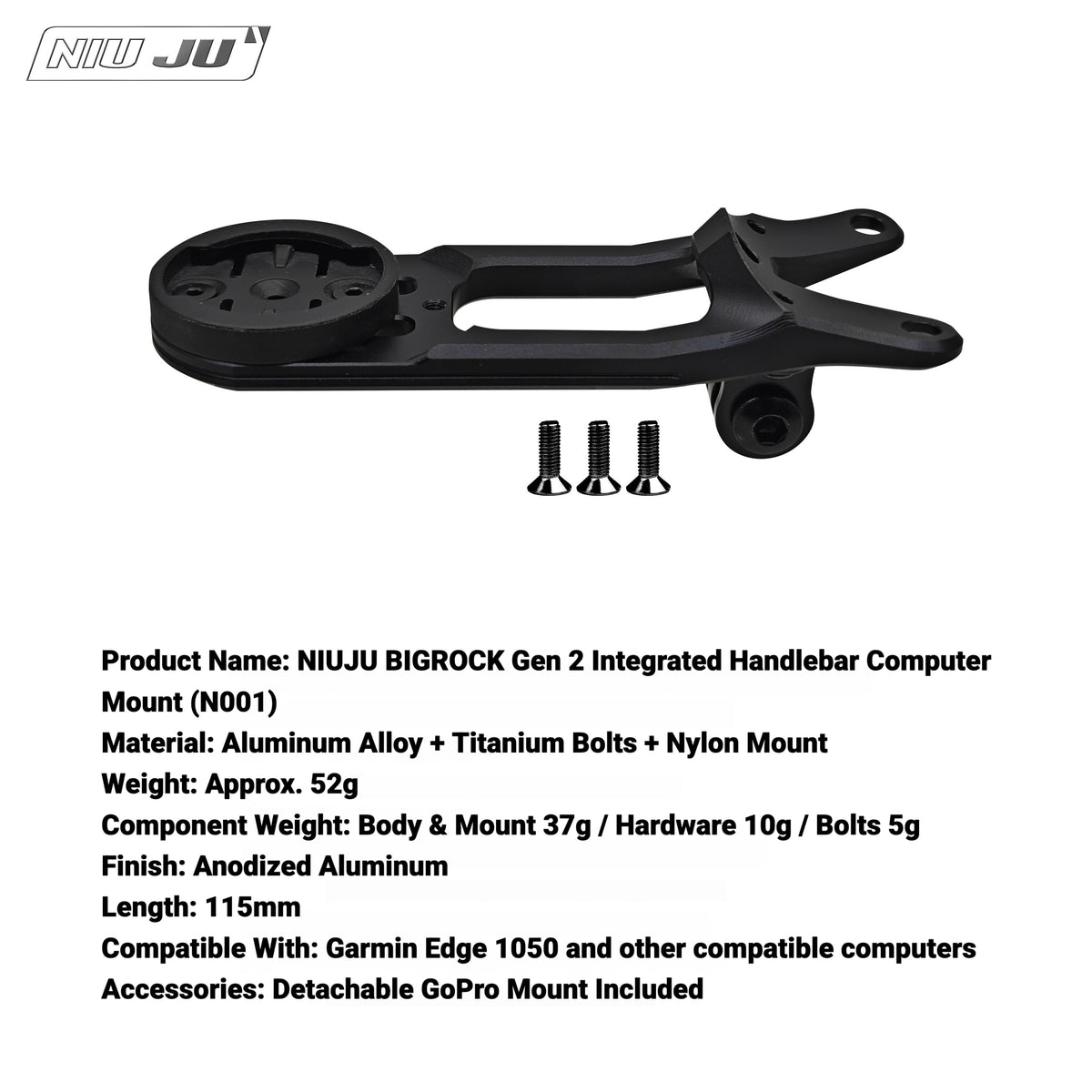 BIGROCK Gen 2 Integrated Handlebar Computer Mount | Garmin Edge 1050 Compatible Aero Bike Mount