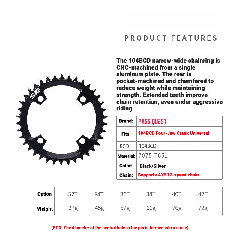 PASS QUEST 104 BCD Narrow-Wide Chainring | SRAM AXS 12-Speed | 32T–42T