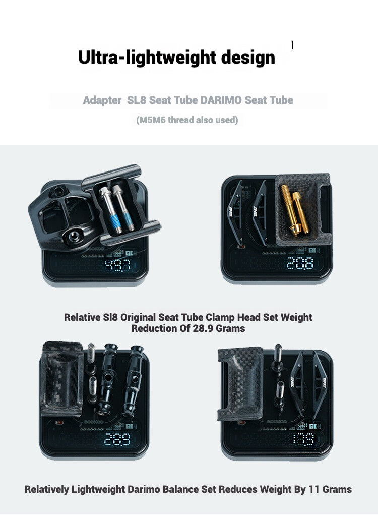 TiNE Ultra-Light 6.8g Seat Clamp & Leveling Assembly | Compatible with Specialized SL9/SL8 Aethos, Colnago & DARIMO Seatposts | CNC Titanium Precision
