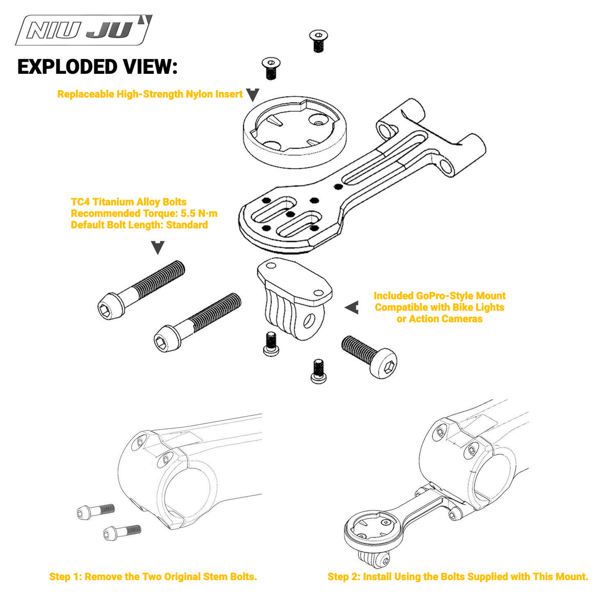 NIUJU Computer Mount for SHIMANO PRO VIBE SL Stem | Garmin Wahoo Out-Front Mount