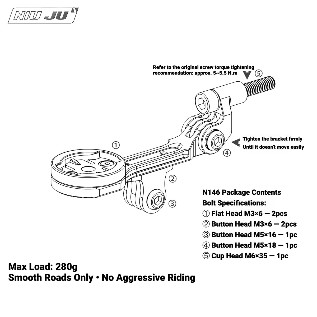 NIUJU Torque Computer Mount for THOMSON ELITE X2 Stem | M6 Single-Bolt Garmin / Wahoo & Camera Mount