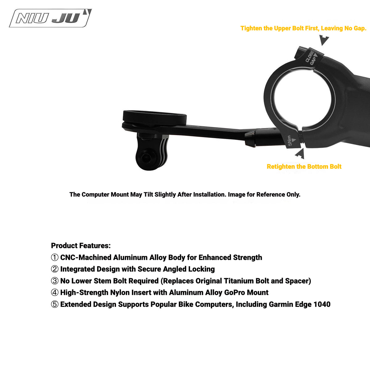 NIUJU Computer Mount for SHIMANO PRO VIBE SL Stem | Garmin Wahoo Out-Front Mount