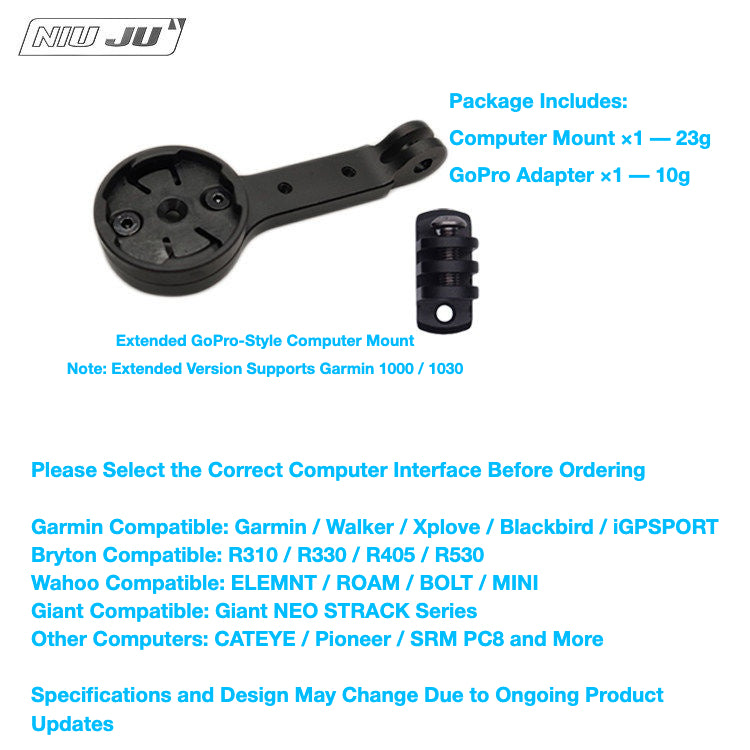 NIUJU BMC SLR01 / TMR01 Computer Mount | Garmin Wahoo GoPro Replacement Mount