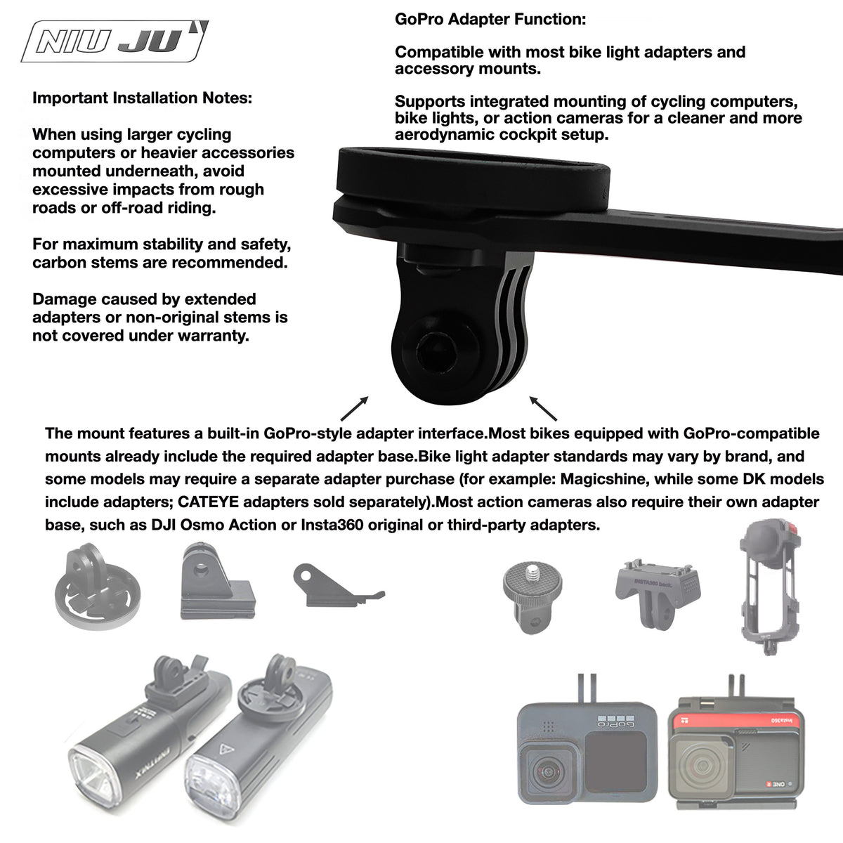 NIUJU 3T MTB Team Stealth Computer Mount | Garmin Wahoo Stem Extension Mount