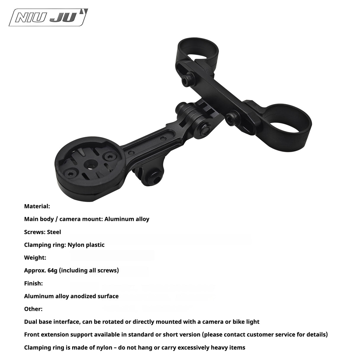 VISION TFE TT Triathlon Aero Bar Computer Mount with GoPro Adapter｜Compatible with Garmin / Wahoo / Giant / Bryton / iGPS