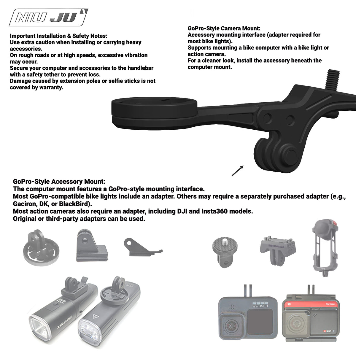 NIUJU Aluminum Computer Mount for SEKA EXCEED / SPEAR Rapier / ExAero GR Integrated Handlebars | Garmin Wahoo