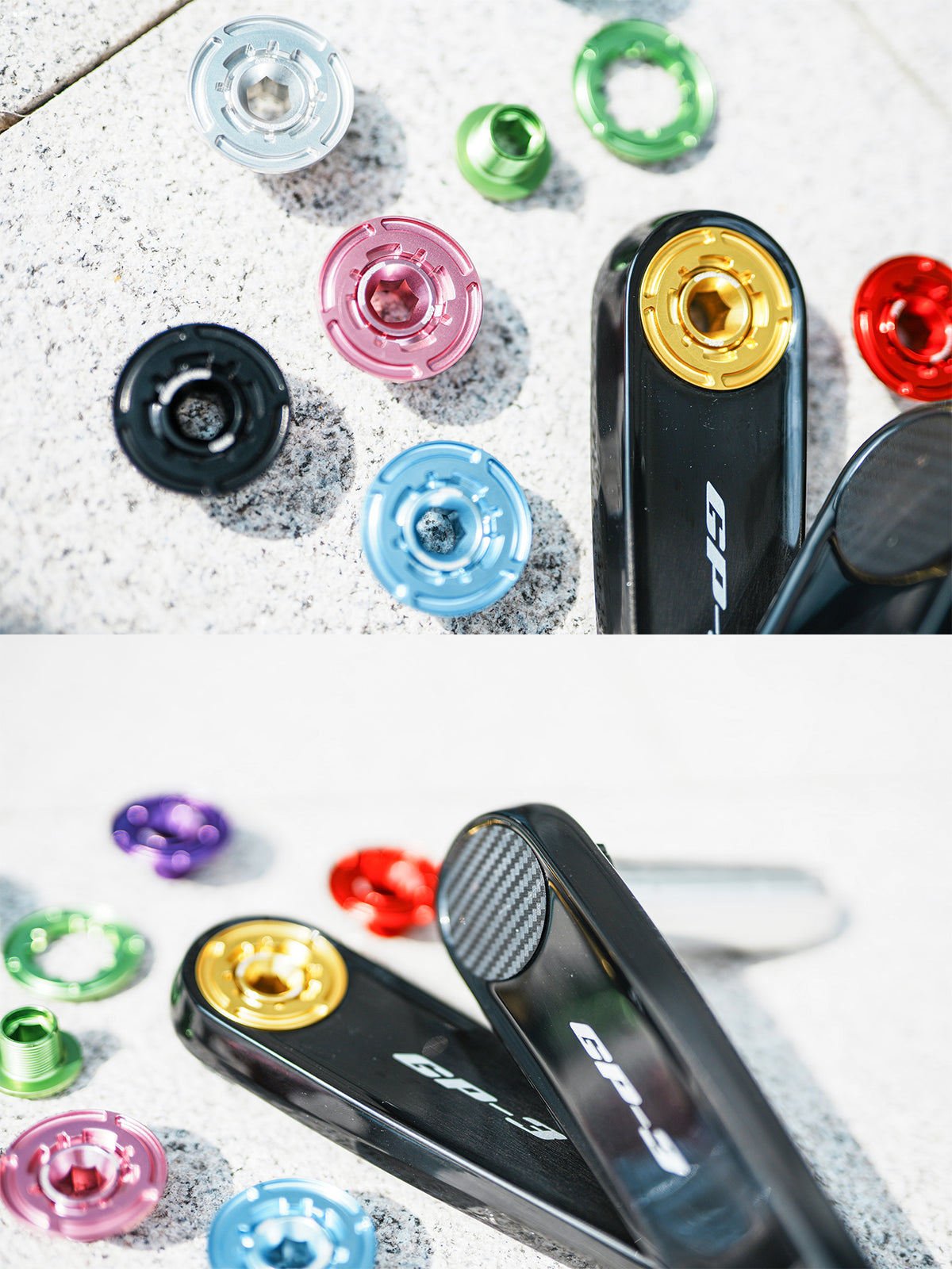 Chaser Ultra-Light Aluminum Crank Bolt Kit for Cybrei GP-3｜Chainring Fixing Bolt & Anti-Loosening Cap Set (with Aerodynamic Dust Cap)