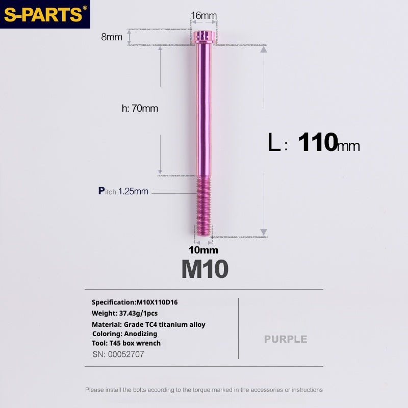 Tornillos de titanio SPARTS Purple A3 Series M10 L12-120 mm para motocicletas y automóviles
