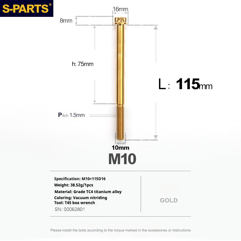 Tornillos de titanio SPARTS Golden A3 Series M10 L12-120 mm para motocicletas y automóviles