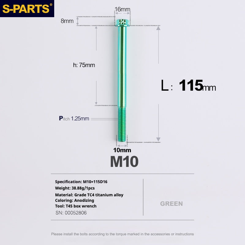 Viti in titanio SPARTS serie A3 verde M10 L12-120mm per motociclette e auto