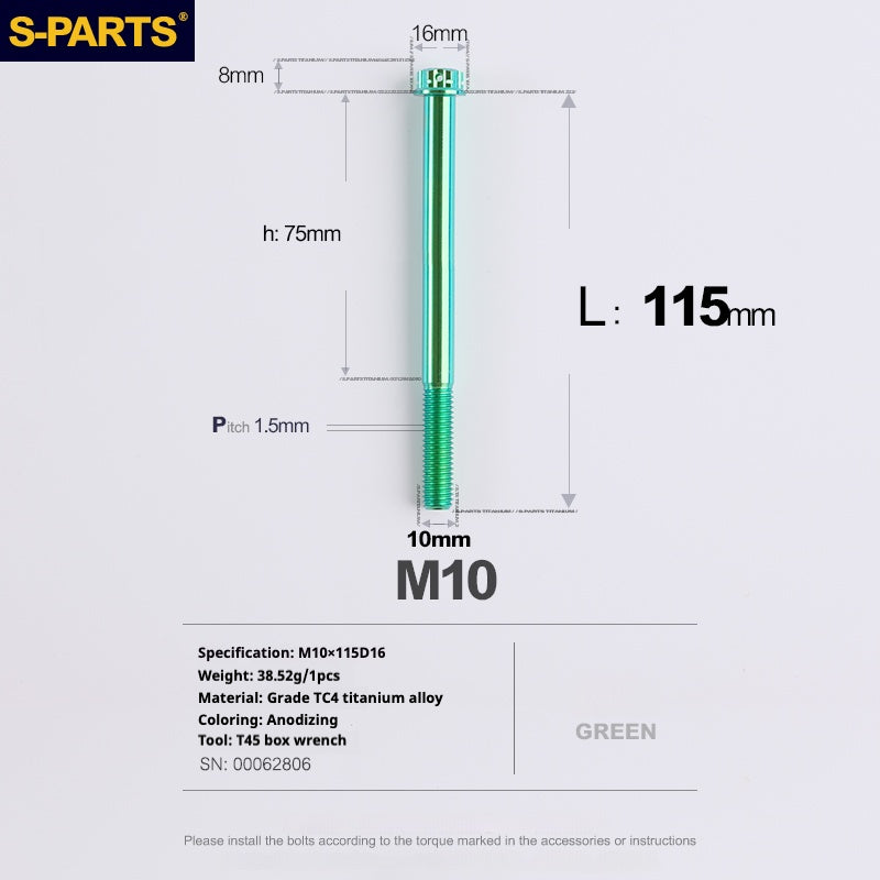Viti in titanio SPARTS serie A3 verde M10 L12-120mm per motociclette e auto