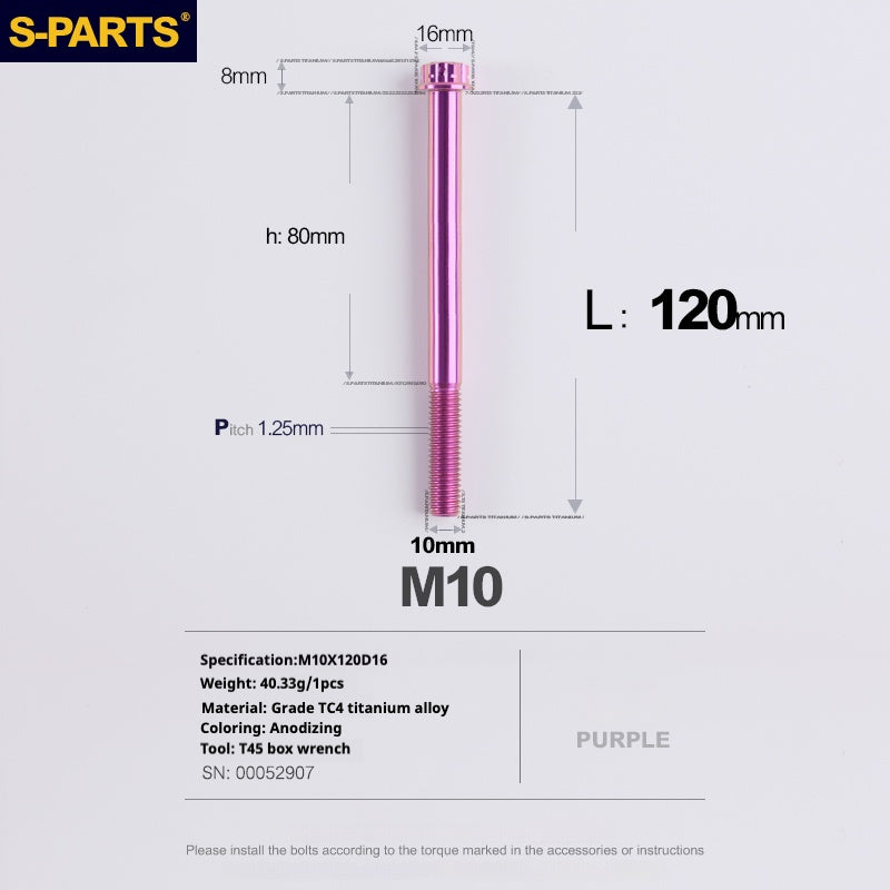 Tornillos de titanio SPARTS Purple A3 Series M10 L12-120 mm para motocicletas y automóviles