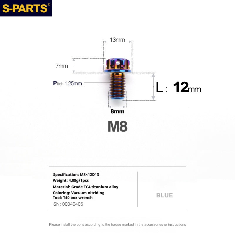 Viti in titanio blu SPARTS A3 Series M8 L10-120mm per motociclette e auto
