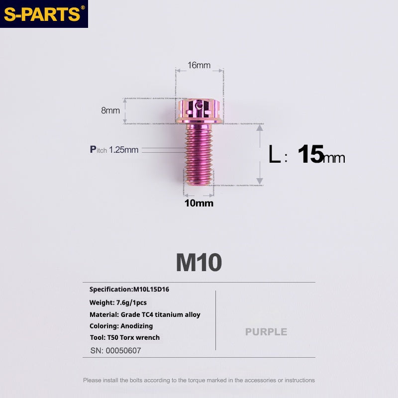Tornillos de titanio SPARTS Purple A3 Series M10 L12-120 mm para motocicletas y automóviles