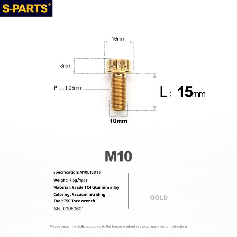 Tornillos de titanio SPARTS Golden A3 Series M10 L12-120 mm para motocicletas y automóviles