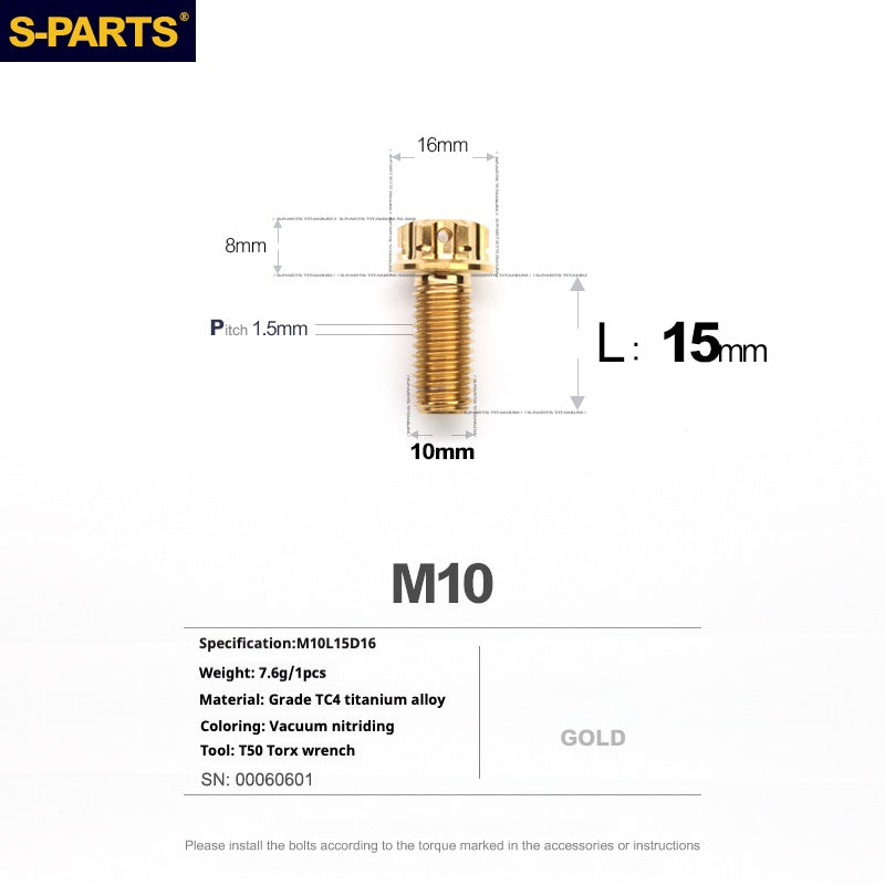 Tornillos de titanio SPARTS Golden A3 Series M10 L12-120 mm para motocicletas y automóviles