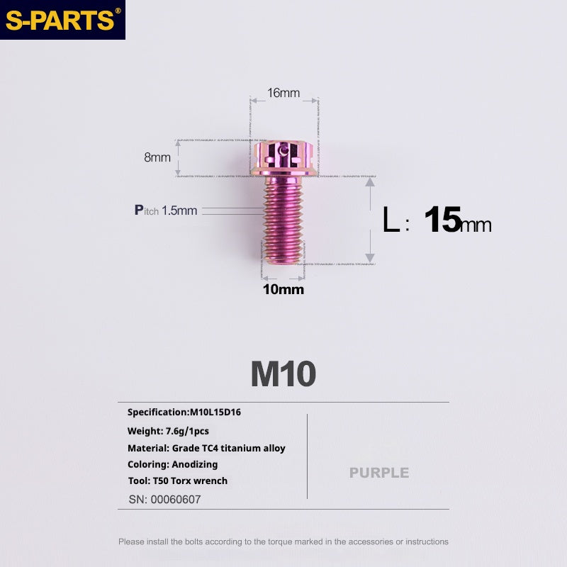 Tornillos de titanio SPARTS Purple A3 Series M10 L12-120 mm para motocicletas y automóviles