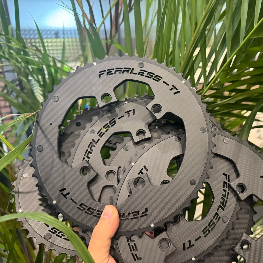Fearless-Ti Carbon Fiber Chainrings 110BCD 4-Bolt｜50-34 / 52-36 / 54-40 / 54-38｜For XXE GP3 & SRAM RED｜Titanium Bolts Included