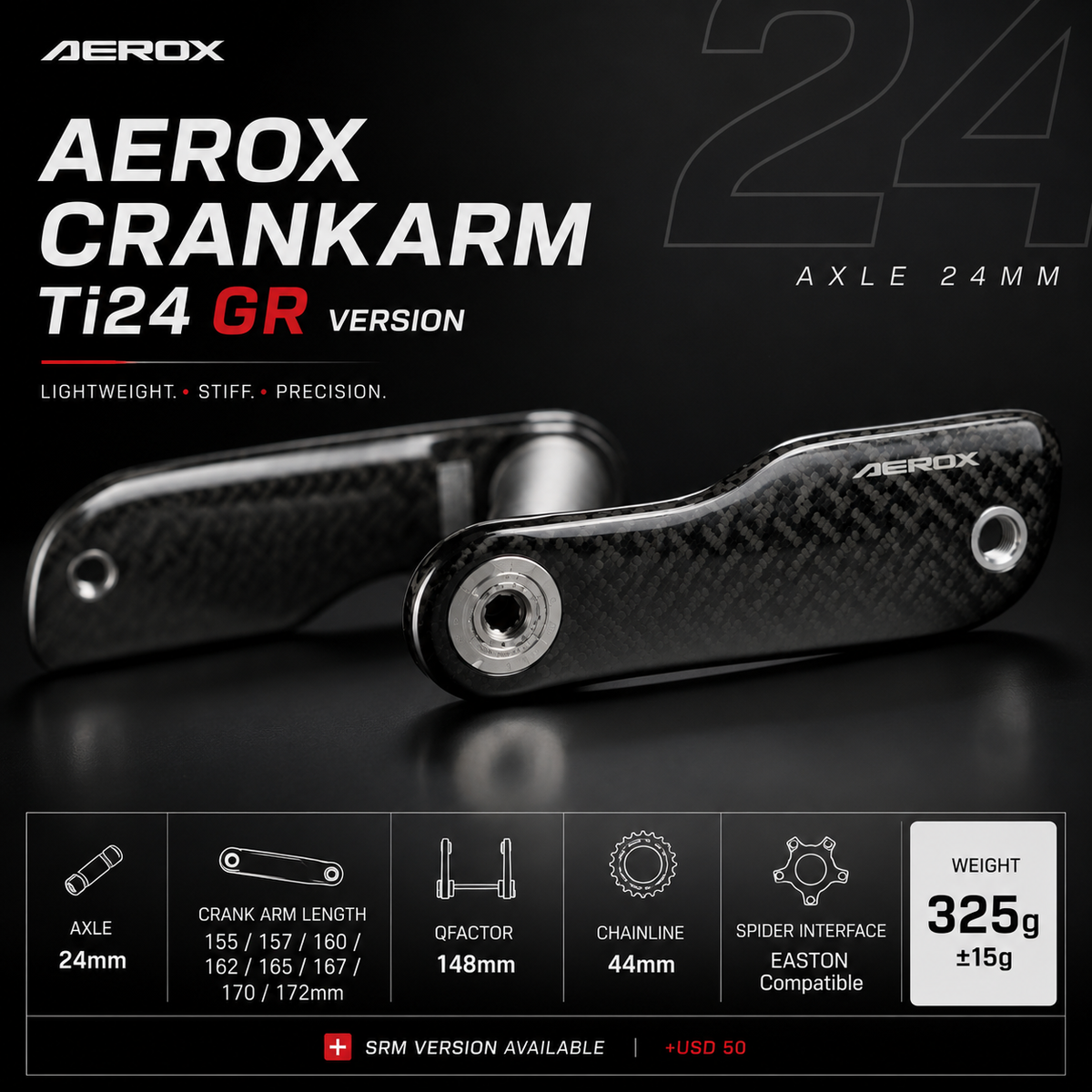 OVERFAST Aero Carbon Gravel Crankset Ti24 GR Version | EASTON / SRM Compatible