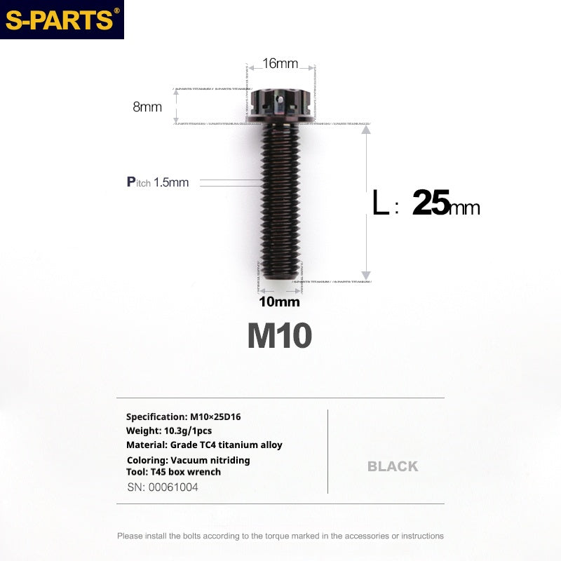 Viss en titane SPARTS série A3 M10 L12-120mm noir pour moto et auto