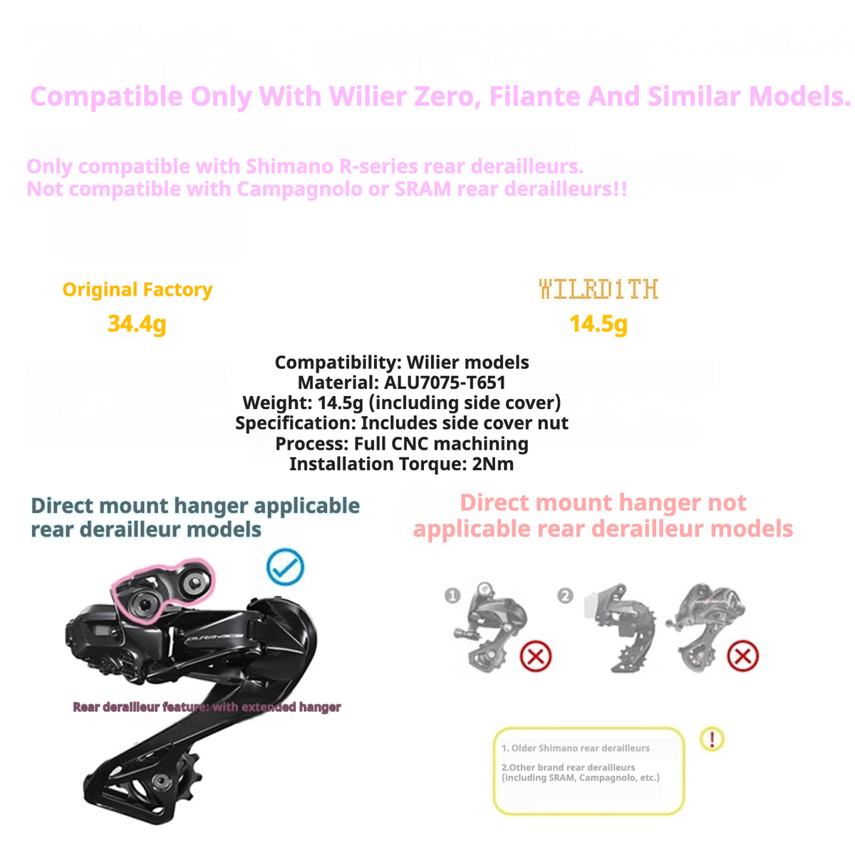 CHASER Sports Ultra-Light Direct Mount Derailleur Hanger for Wilier Filante / Zero / Verticale – Shimano R Series Compatible