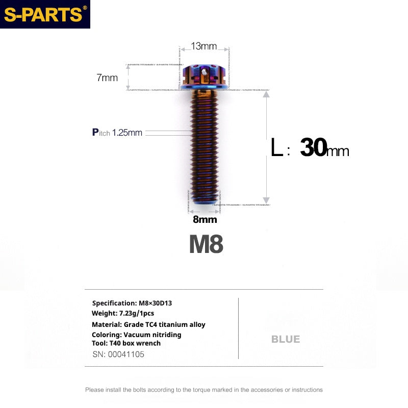 Viti in titanio blu SPARTS A3 Series M8 L10-120mm per motociclette e auto