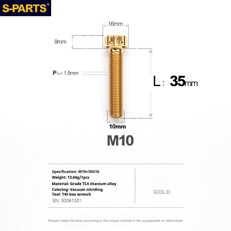 Tornillos de titanio SPARTS Golden A3 Series M10 L12-120 mm para motocicletas y automóviles