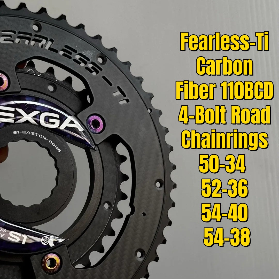 Fearless-Ti Carbon Fiber Chainrings 110BCD 4-Bolt｜50-34 / 52-36 / 54-40 / 54-38｜For XXE GP3 & SRAM RED｜Titanium Bolts Included