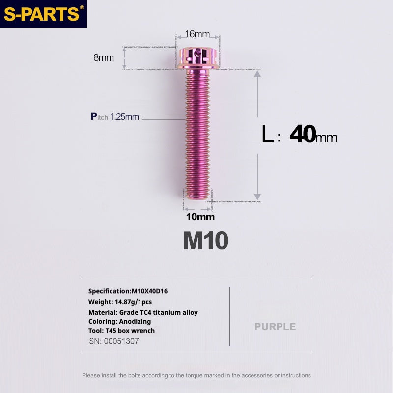 Tornillos de titanio SPARTS Purple A3 Series M10 L12-120 mm para motocicletas y automóviles
