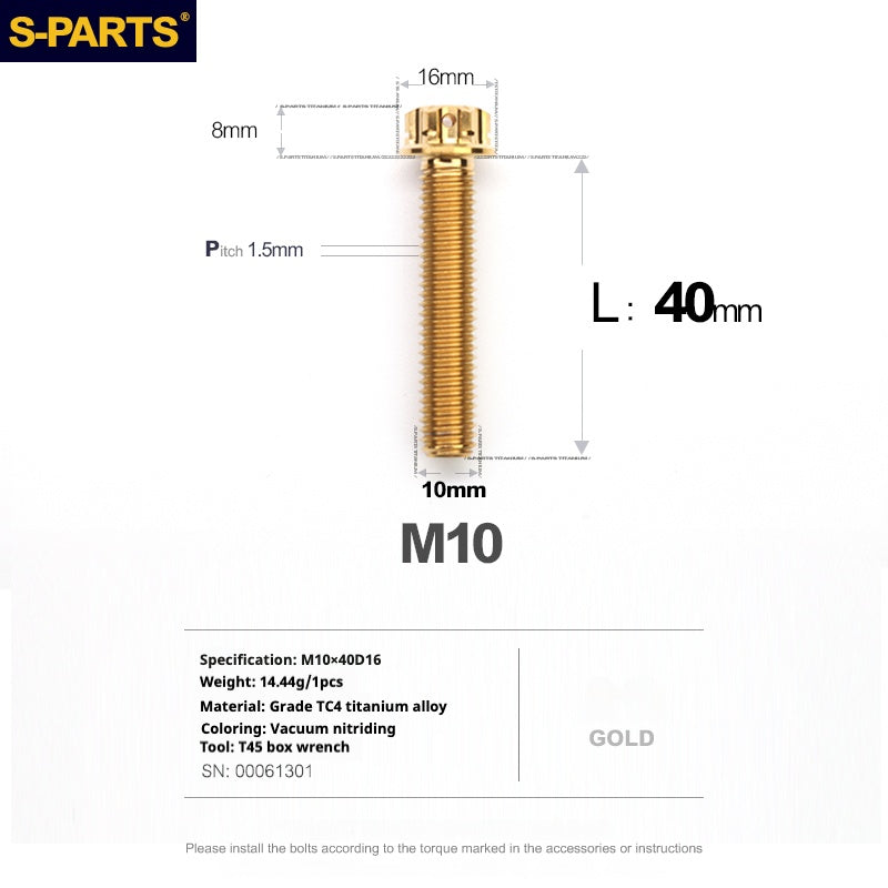 Tornillos de titanio SPARTS Golden A3 Series M10 L12-120 mm para motocicletas y automóviles
