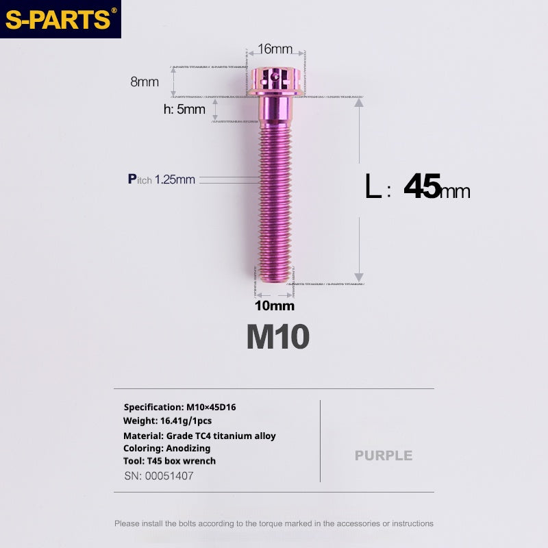 Tornillos de titanio SPARTS Purple A3 Series M10 L12-120 mm para motocicletas y automóviles
