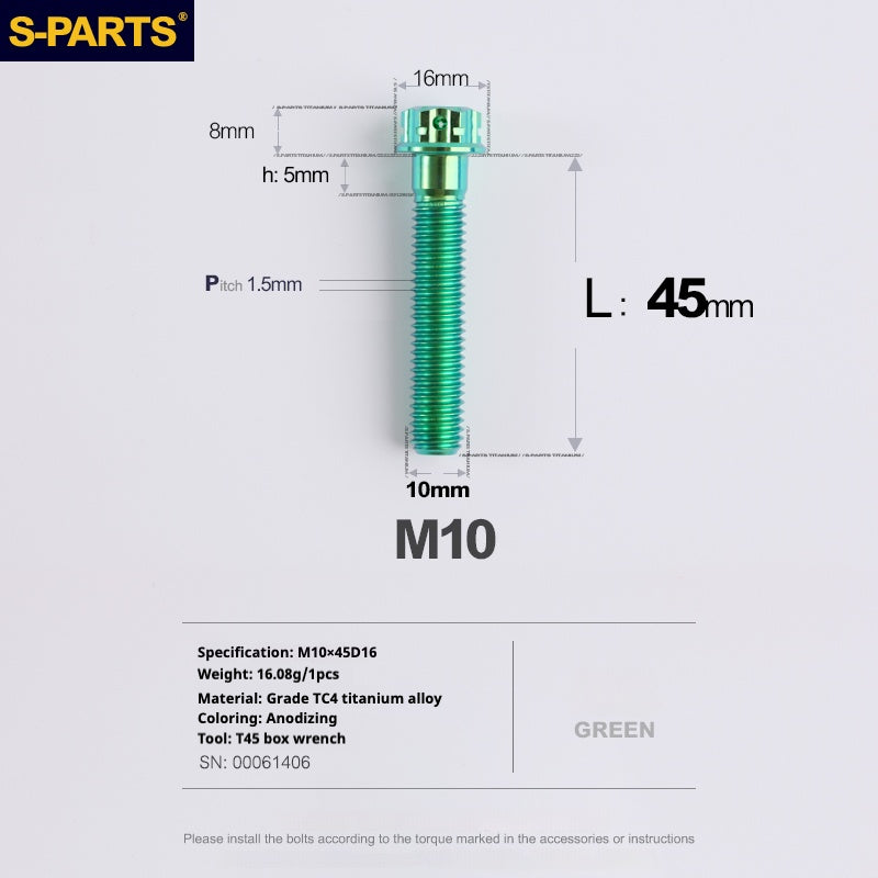 Viti in titanio SPARTS serie A3 verde M10 L12-120mm per motociclette e auto