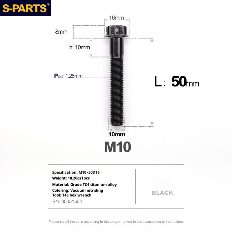 Viss en titane SPARTS série A3 M10 L12-120mm noir pour moto et auto