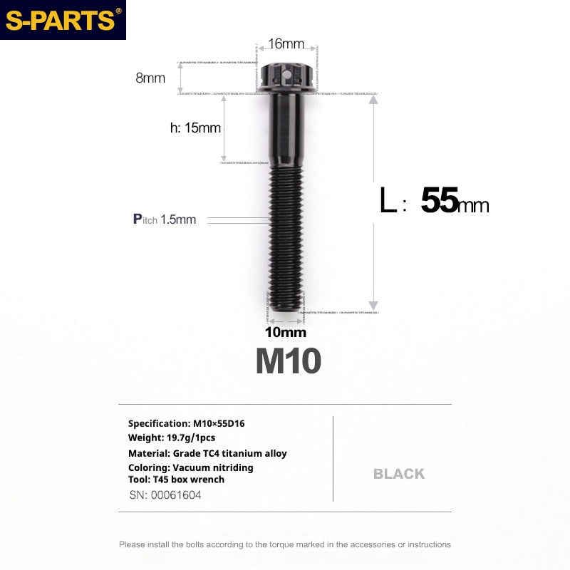 Viss en titane SPARTS série A3 M10 L12-120mm noir pour moto et auto
